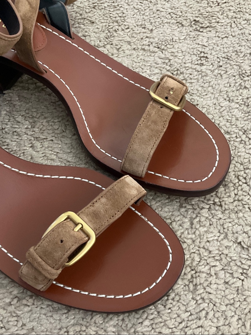 Veronica Beard Brown Suede Block Heel Sandals with Ankle Strap - Picture 6 of 7